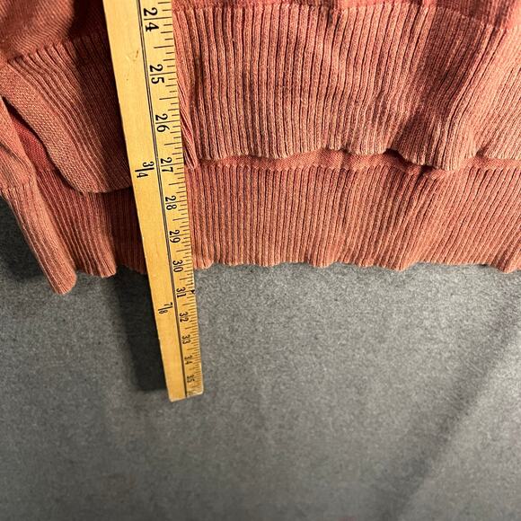 LOGO by Lori Goldstein Sun Faded Cotton V-Neck Sweater Orange Spice, Medium - Picture 4 of 10